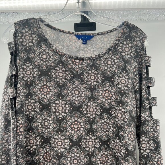 Apt. 9 Women's Long Ladder Sleeve Top Gray/Multi Size Small - Picture 5 of 9